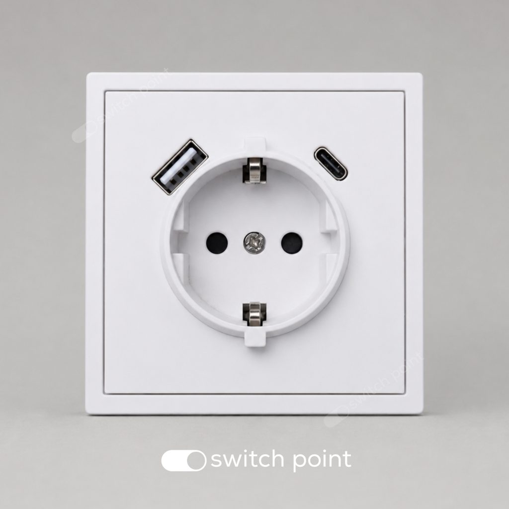 Розетка з заземленням і USB A+C, Slim Series, Білий (без рамки)