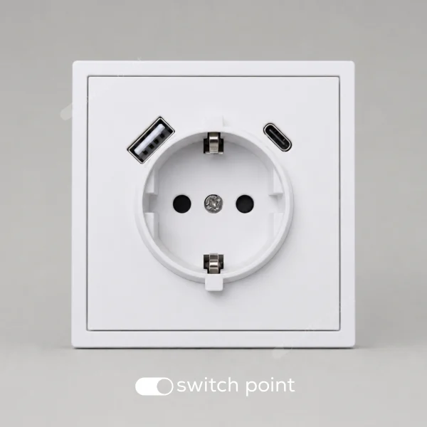 Розетка з заземленням і USB A+C, Slim Series, Білий (без рамки)