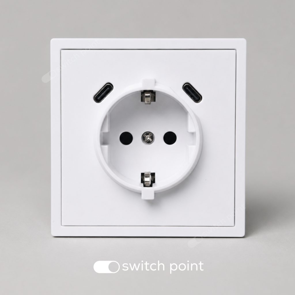 Розетка з заземленням і USB C+C, Slim Series, Білий (без рамки)