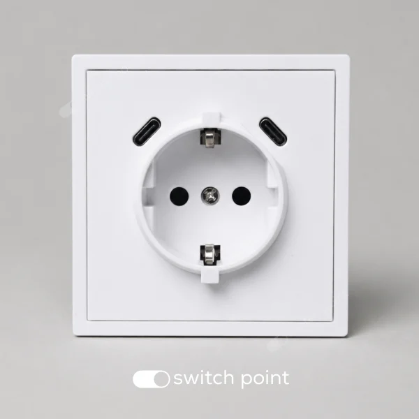Розетка з заземленням і USB C+C, Slim Series, Білий (без рамки)