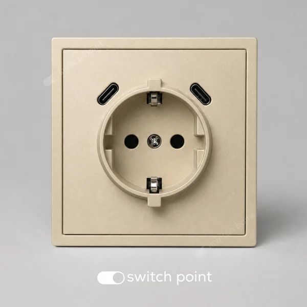 Розетка з заземленням і USB C+C, Slim Series, Золотий (без рамки)