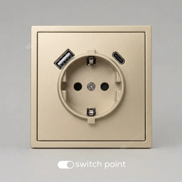 Розетка з заземленням і USB A+C, Slim Series, Золотий (без рамки)
