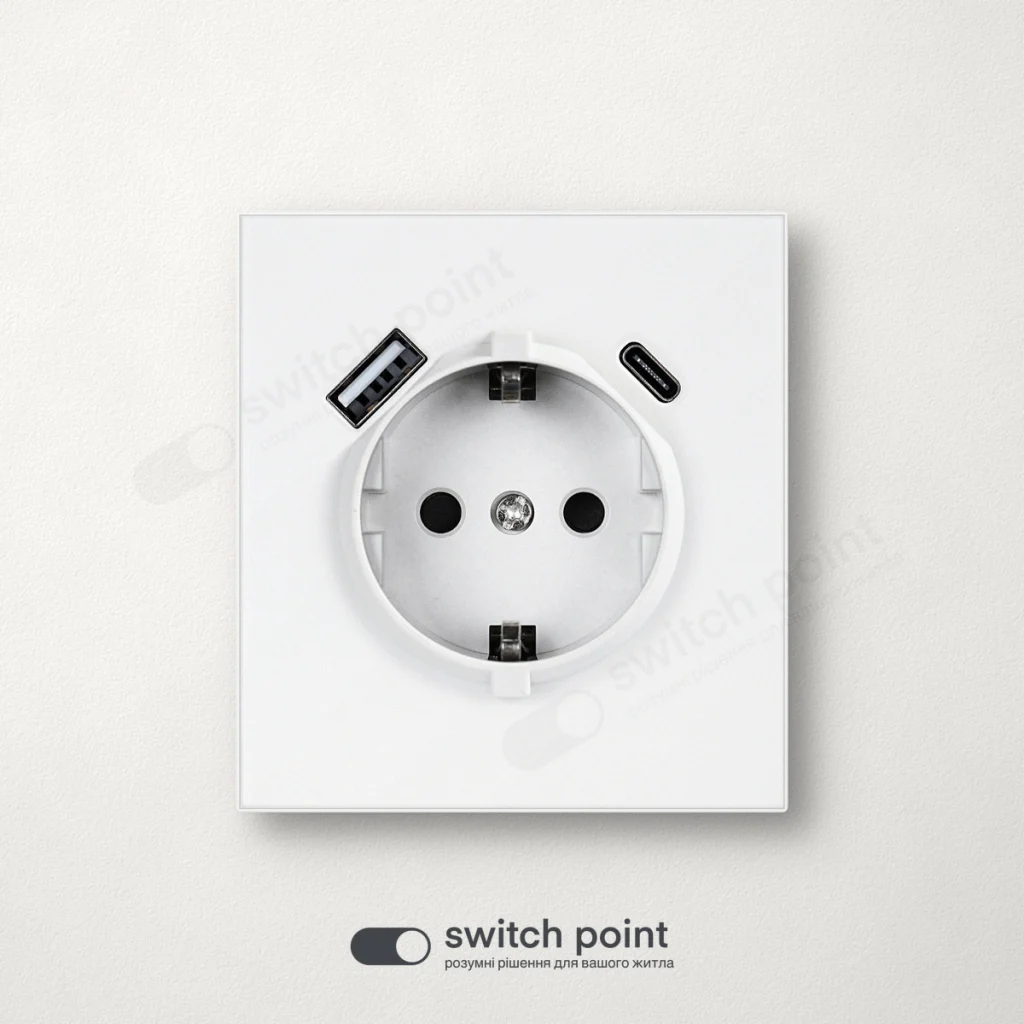 Розетка з заземленням і USB A+C, Ultra Slim Series, Білий (без рамки)