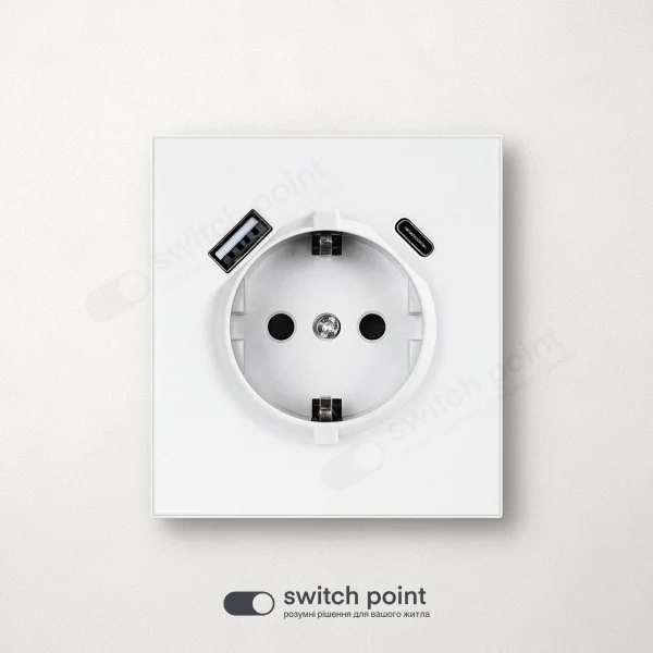 Розетка з заземленням і USB A+C, Ultra Slim Series, Білий (без рамки)