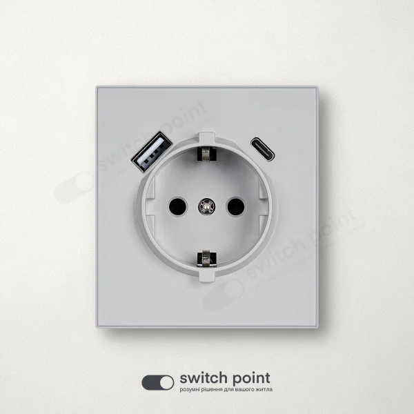 Розетка з заземленням і USB A+C, Ultra Slim Series, Світло-сірий (без рамки)