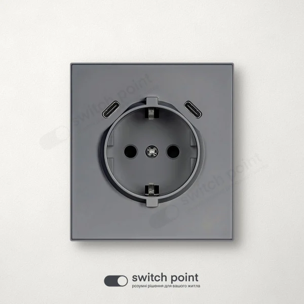 Socket with earthing and USB C+C, Ultra Slim Series, Graphite (without frame)